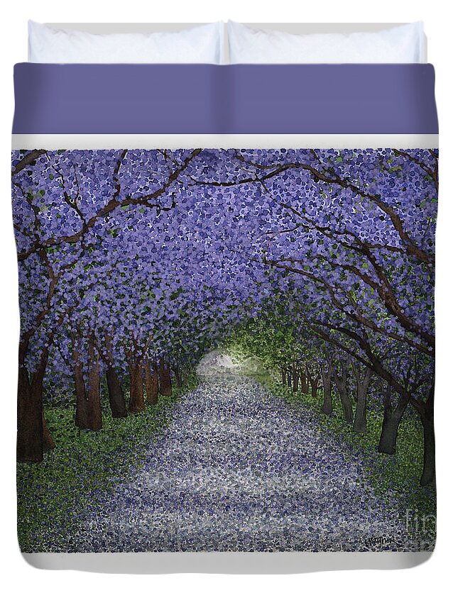 Jacaranda Duvet Cover featuring the painting Glade - Jacaranda Trees in Spring by Hilda Wagner