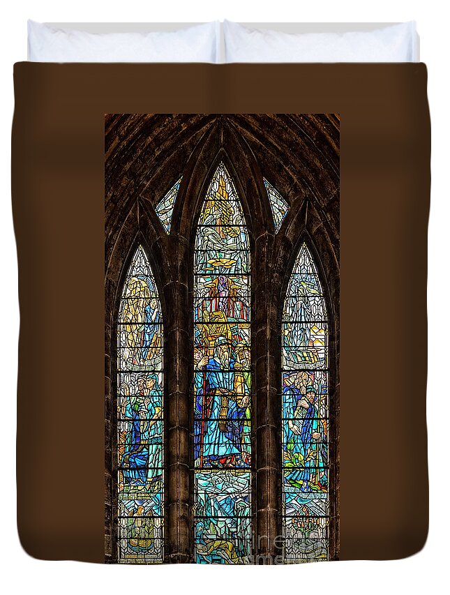 Glasgow Duvet Cover featuring the photograph Glasgow Cathedral Stained Glass Window by Antony McAulay