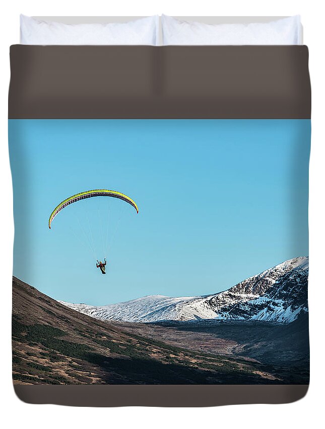 Adventure Duvet Cover featuring the photograph Glen Alps Paragliding by Art Atkins