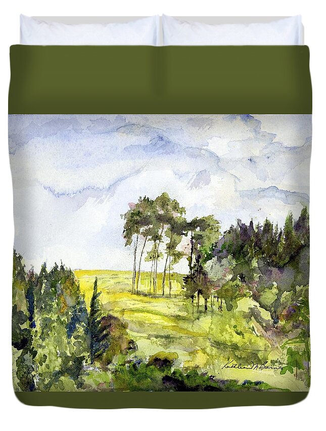  Duvet Cover featuring the painting Glendalough Hillside by Kathleen Barnes