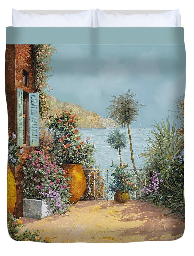 Seascape Duvet Cover featuring the painting Gli Otri Sul Terrazzo by Guido Borelli