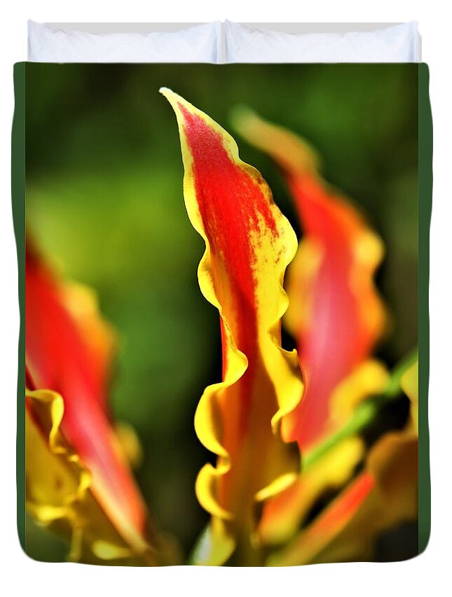 Yellow Duvet Cover featuring the photograph Gloriosa Lilly by Tracey Lee Cassin