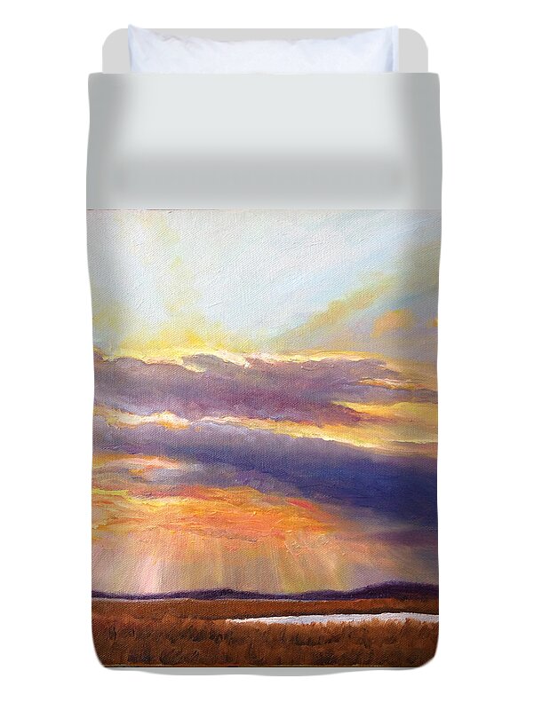 Sky Duvet Cover featuring the painting Glory Lights by Rod Seel