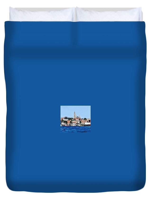 Gloucester Duvet Cover featuring the painting Gloucester City Hall from Inner Harbor by Melissa Abbott