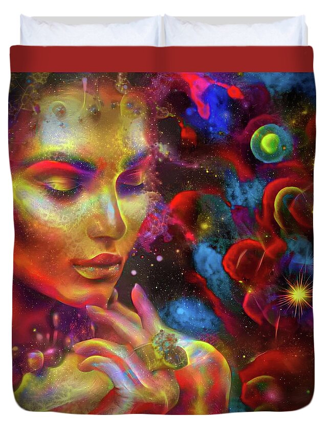 Woman Duvet Cover featuring the mixed media Glow by Lilia S