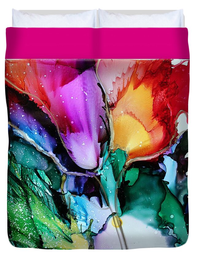 Tulips Duvet Cover featuring the painting Glow by Ruth Kamenev