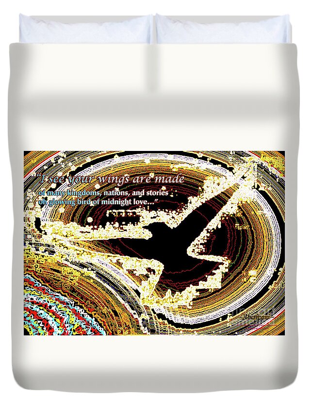 Multiculturalism Duvet Cover featuring the digital art Glowing Bird of Midnight Love by Aberjhani