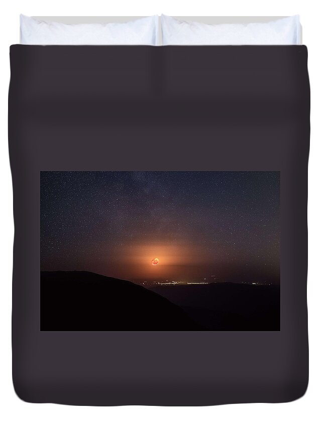 Night Duvet Cover featuring the painting Glowing Blood Moon by Celestial Images