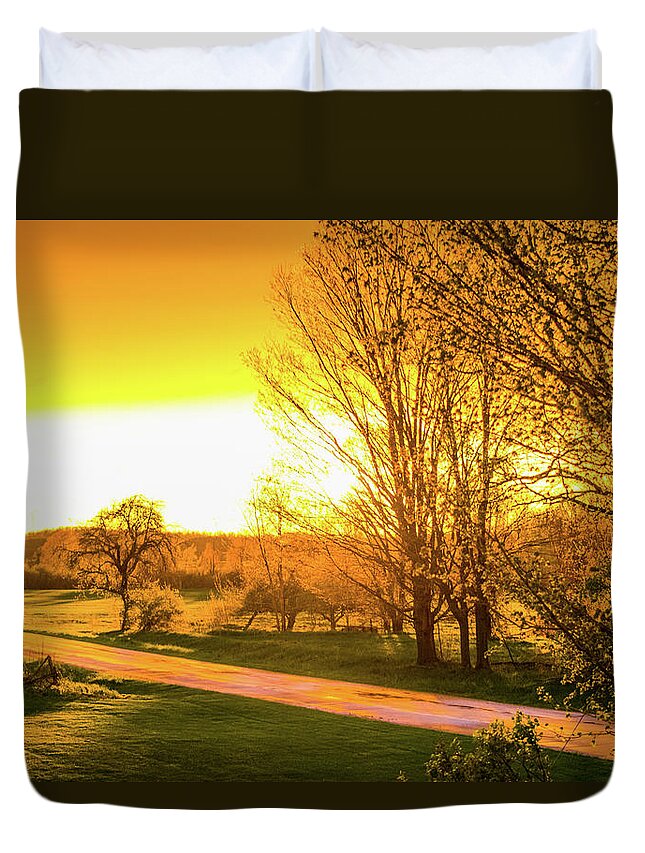 Landscape Duvet Cover featuring the photograph Glowing Sunset by Lester Plank