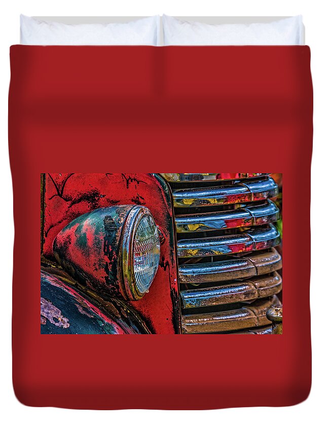 Gm Duvet Cover featuring the photograph GM Headlight by Ed Broberg