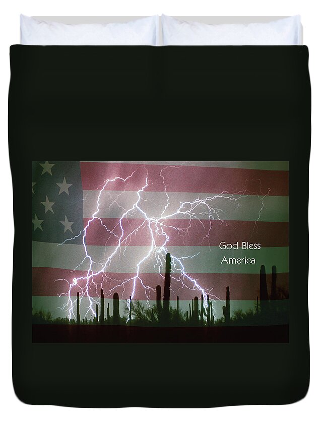 God Duvet Cover featuring the photograph God Bless America Red White Blue Lightning Storm by James BO Insogna