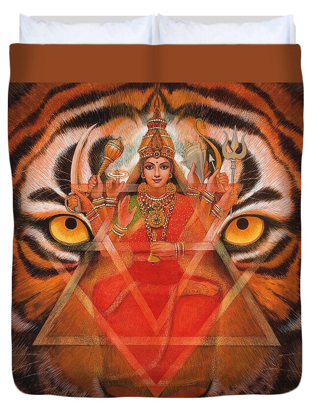Durga Duvet Cover featuring the painting Goddess Durga by Sue Halstenberg