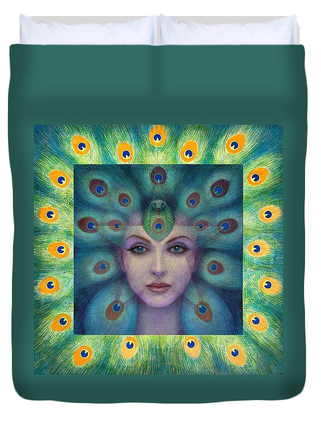 Peacock Lady Duvet Cover featuring the painting Goddess Isis Visions by Sue Halstenberg