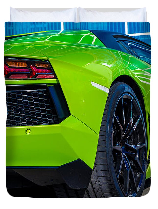 Lamborghini Duvet Cover featuring the photograph Going green has never been so much fun. by Carspotter Germany