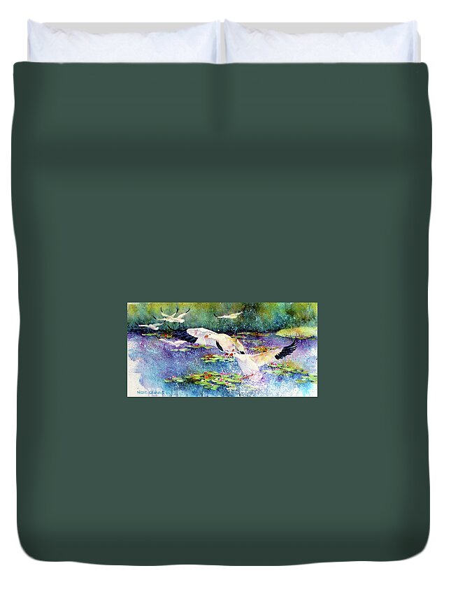 Wild Birds Duvet Cover featuring the painting Going home  by Nicole Gelinas