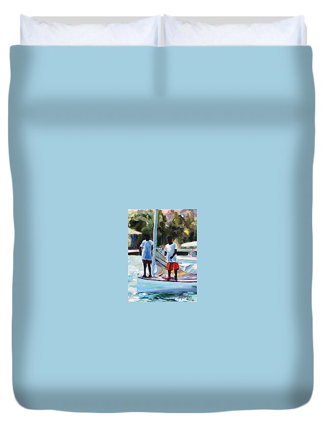 Hope Town Duvet Cover featuring the painting Going Sailing by Josef Kelly
