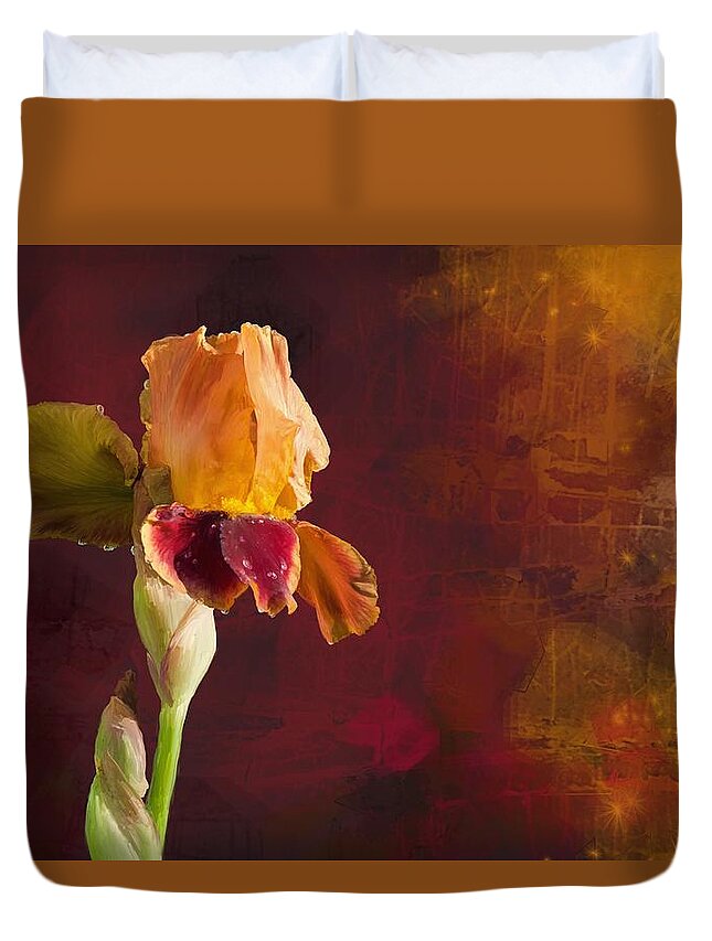 Beautiful Duvet Cover featuring the digital art Gold and Red Iris by Debra Baldwin