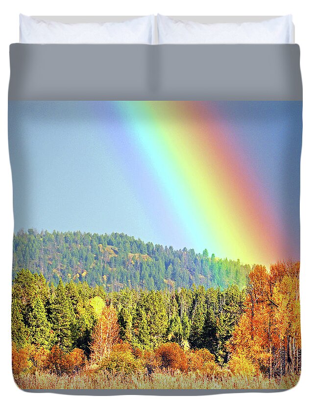 Gold Duvet Cover featuring the photograph Gold At the End of the Rainbow by Ted Keller