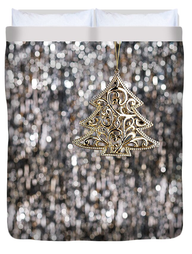 Decoration Duvet Cover featuring the photograph Gold Christmas Tree by U Schade