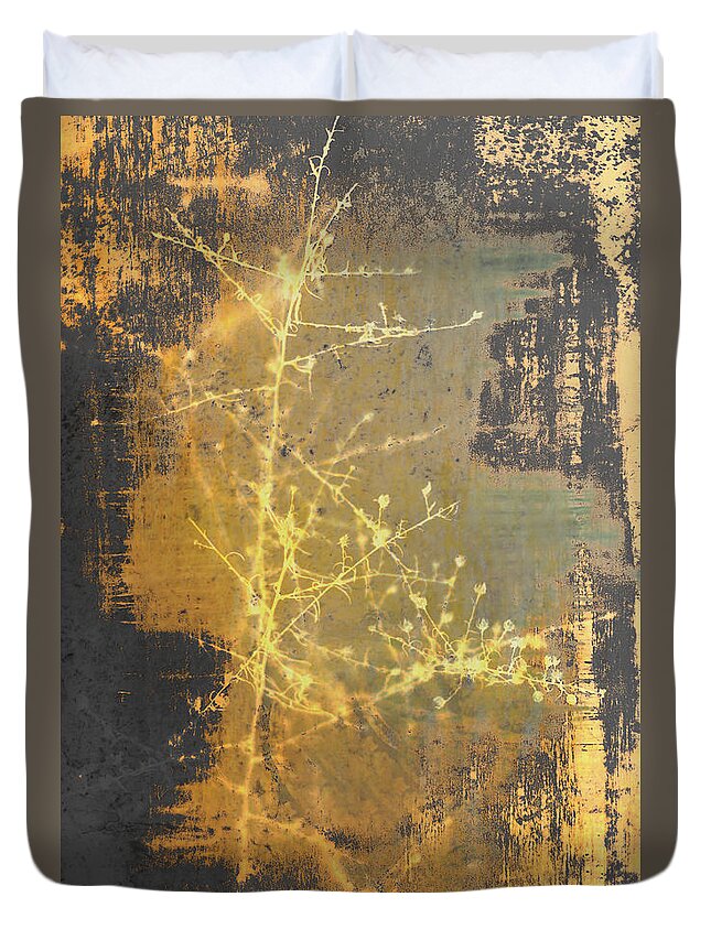 Gold Christmas Tree Duvet Cover featuring the photograph Gold Industrial Abstract Christmas Tree by Suzanne Powers