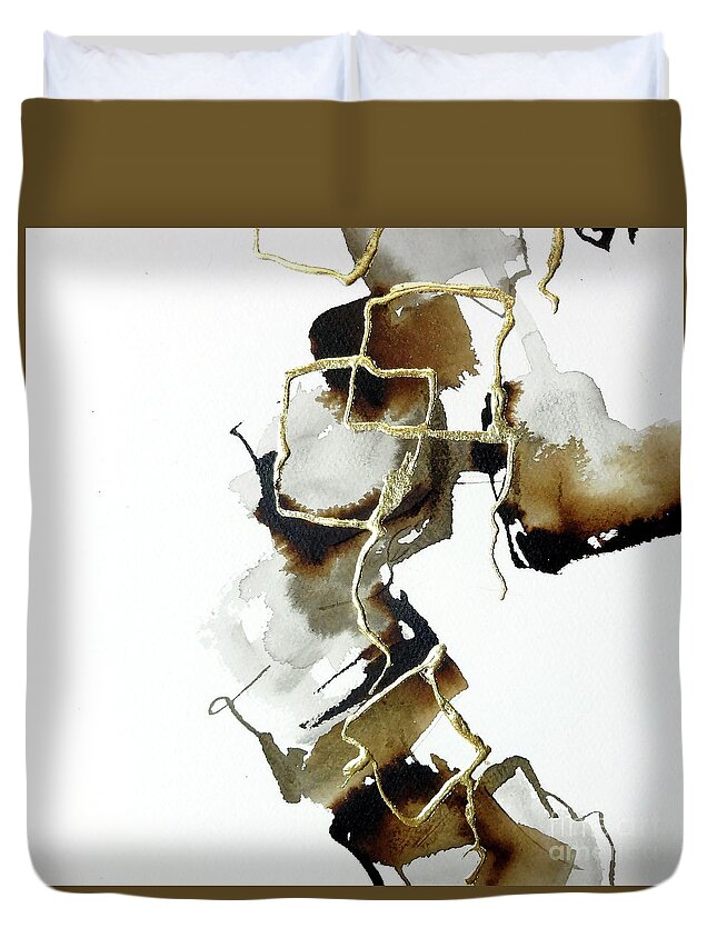 Original Watercolors Duvet Cover featuring the painting Gold Squares 2 by Chris Paschke