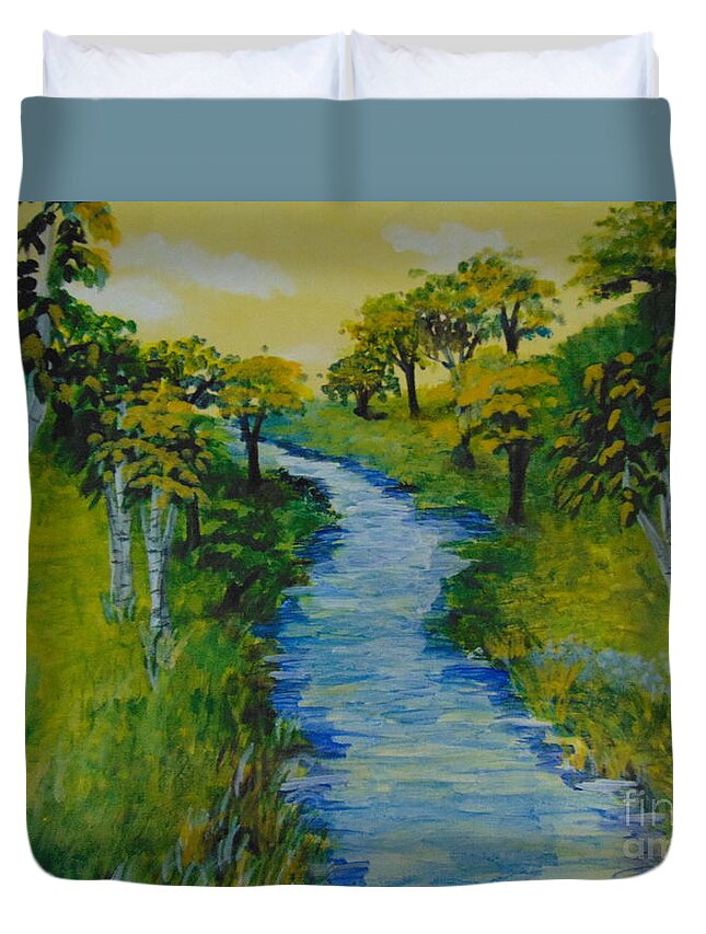 Trees Duvet Cover featuring the painting Golden Aspens by Saundra Johnson