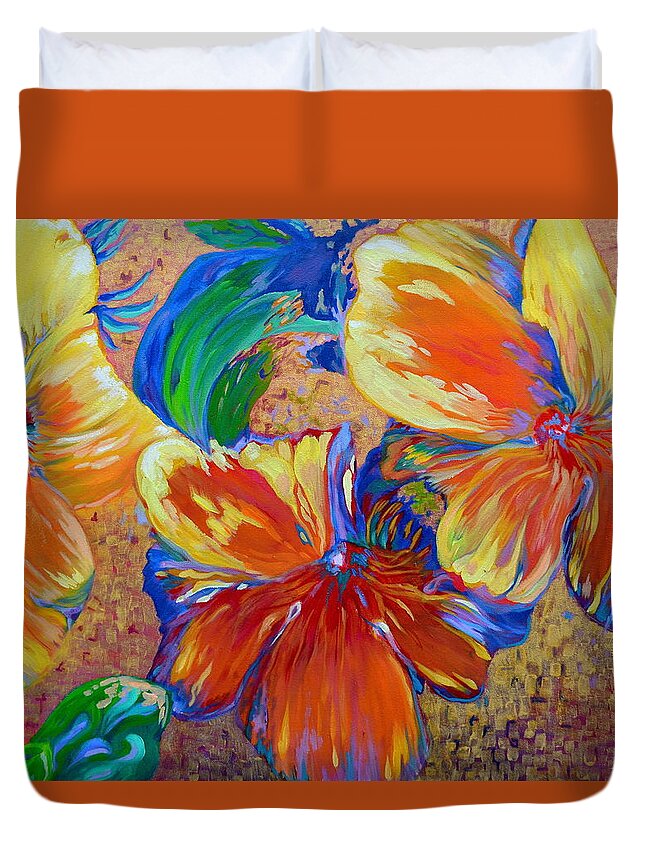 Flowers Duvet Cover featuring the painting Golden Boiled Flowers by Gregory Merlin Brown
