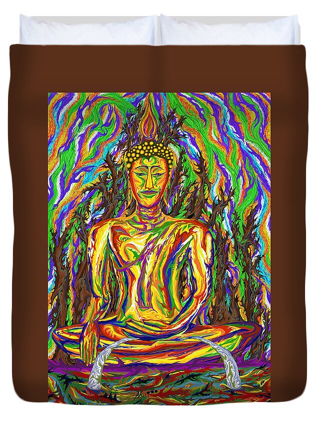 Buddha Duvet Cover featuring the painting Golden Buddha by Robert SORENSEN