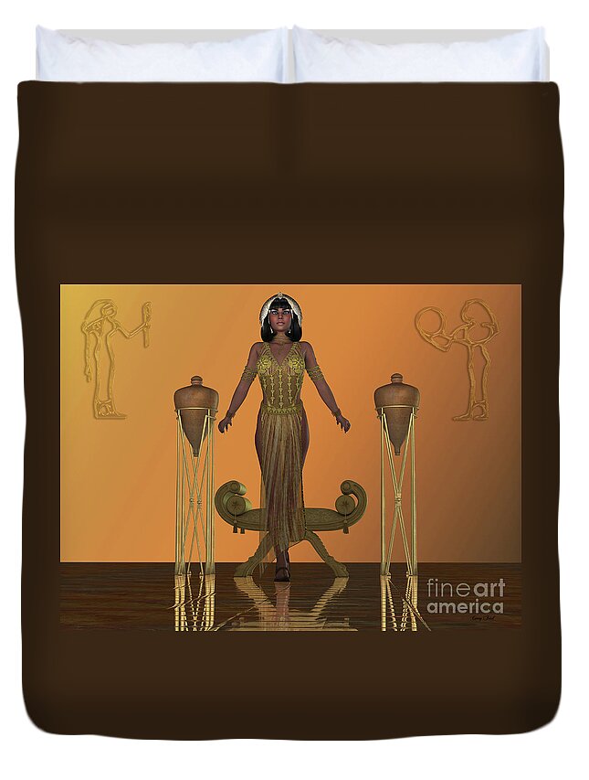 3d Illustration Duvet Cover featuring the digital art Golden Egyptian Princess by Corey Ford