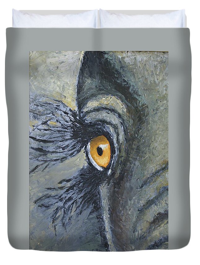 Elephant Duvet Cover featuring the painting Golden Eye of the Elephant by Theresa Cangelosi