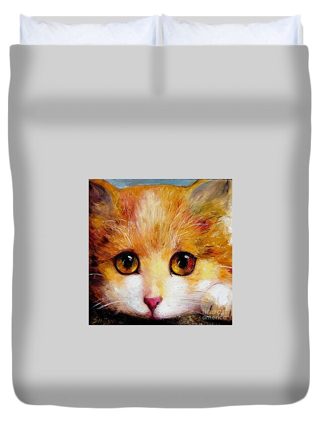 Portrait Duvet Cover featuring the painting Golden Eye by Shijun Munns