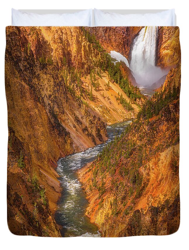 Yellowstone Duvet Cover featuring the photograph Golden Falls of Yellowstone by Darren White