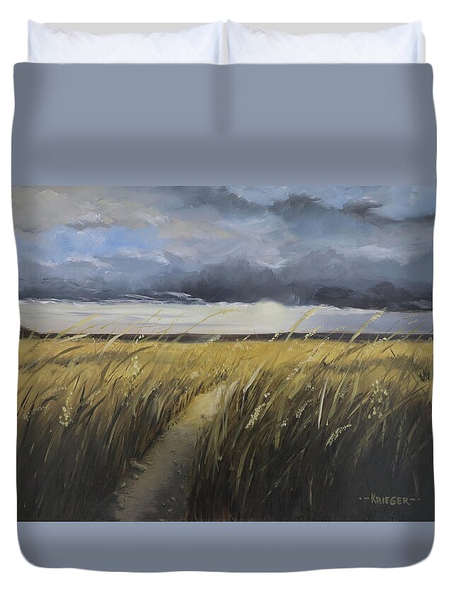 Golden Field Duvet Cover featuring the painting Golden Fields by Stephen Krieger
