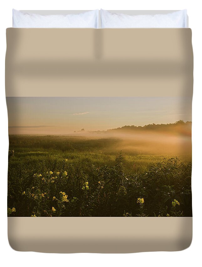 Sunrise Duvet Cover featuring the photograph Golden Fog Sunrise At The Refuge by Angelo Marcialis