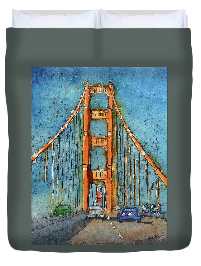 Golden Gate Bridge Duvet Cover featuring the painting Golden Gate Bridge by Ann Nunziata