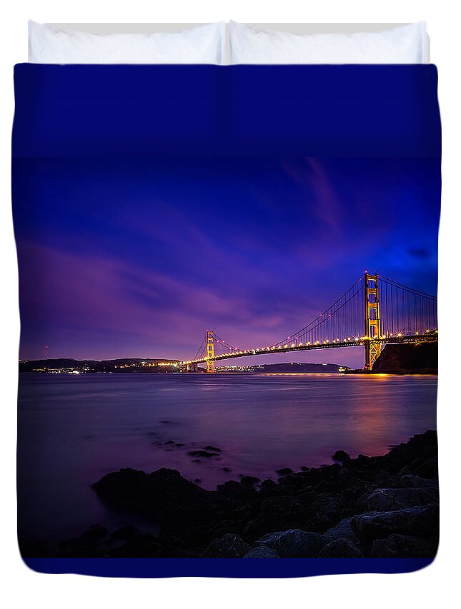 Golden Gate Bridge At Night Duvet Cover featuring the photograph Golden Gate Bridge at Night by Ian Good