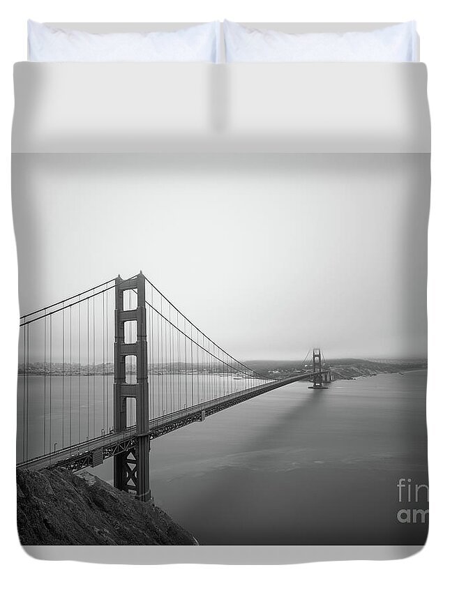 San Fransisco Duvet Cover featuring the photograph Golden Gate Bridge BW by Michael Ver Sprill