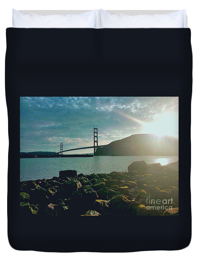 Golden Gate Bridge Duvet Cover featuring the photograph Golden Gate Bridge December Morning by Artist Linda Marie