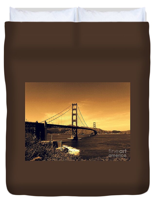 Golden Gate Bridge Duvet Cover featuring the photograph Iconic Golden Gate Bridge In San Francisco by Michael Hoard