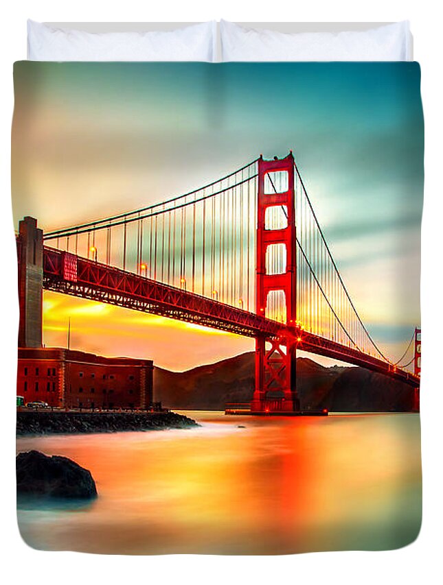 Golden Gate Bridge Duvet Cover featuring the photograph Golden Gateway by Az Jackson