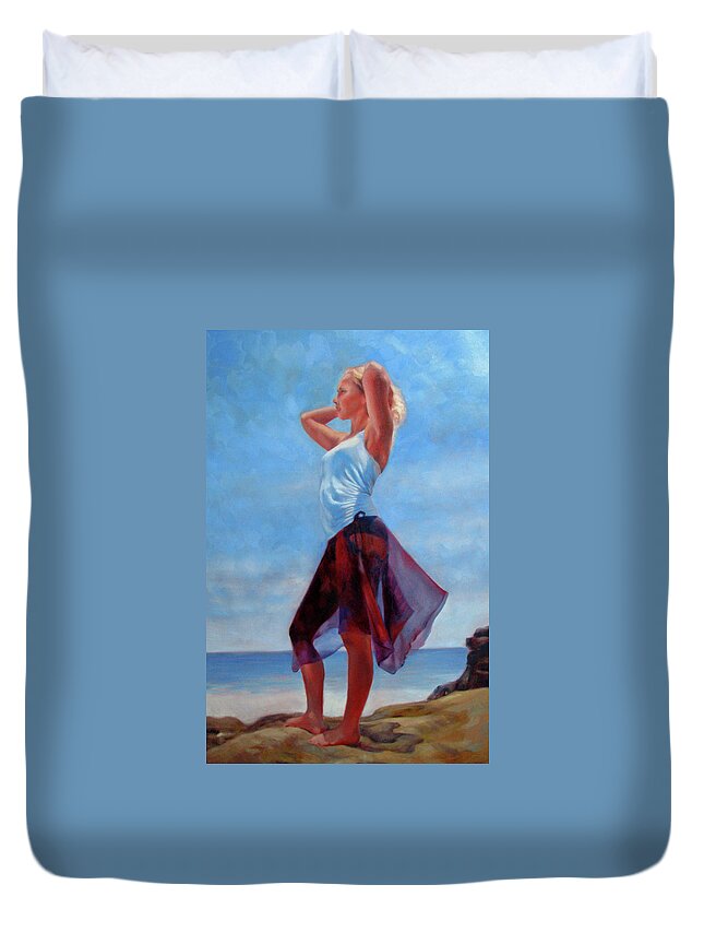 Beach Duvet Cover featuring the painting Golden Girl by Marie Witte