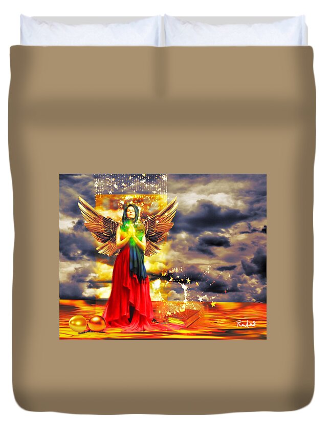 Angels Duvet Cover featuring the digital art Golden Goddess of Gratitude by Serenity Studio Art