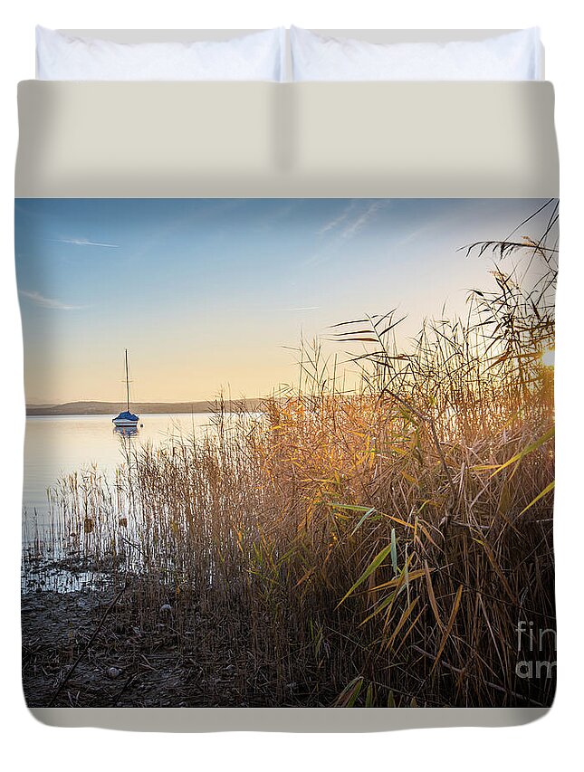 Ammersee Duvet Cover featuring the photograph Golden hour at the lake by Hannes Cmarits