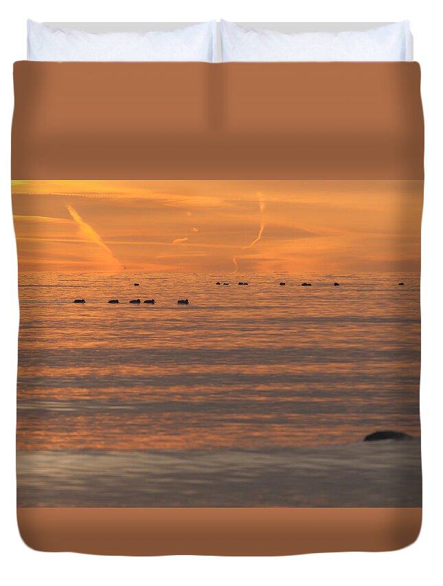 Golden Sunet Duvet Cover featuring the photograph Golden Lake by Marcus Karlsson Sall