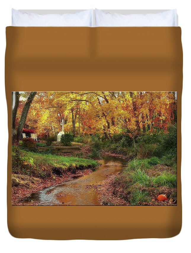 Autumn Duvet Cover featuring the photograph Golden Leaves of Autumn by Mikki Cucuzzo