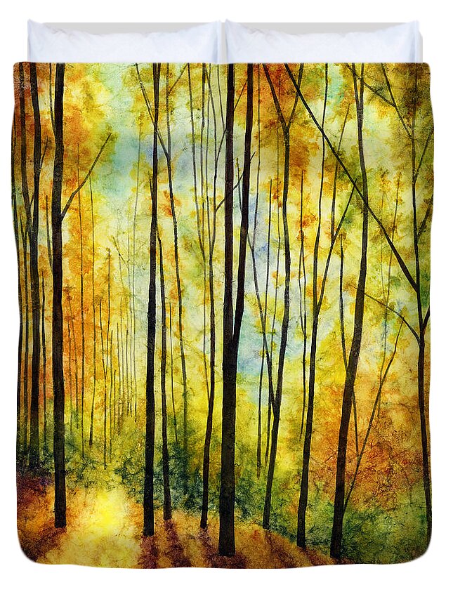 Yellow Duvet Cover featuring the painting Golden Light by Hailey E Herrera