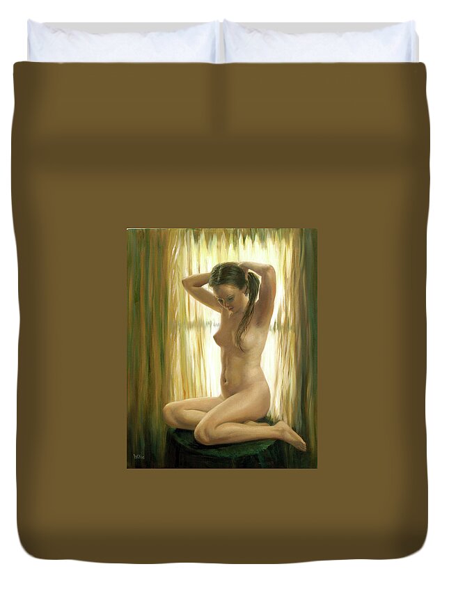 Nudes Duvet Cover featuring the painting Golden Light by Marie Witte