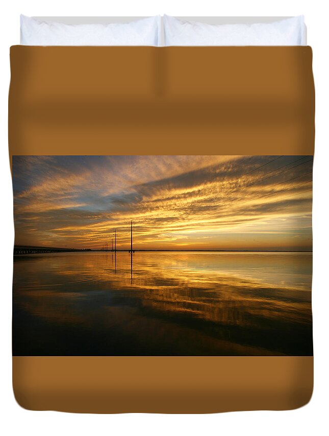 Sky Sunset Sun Night Fall Water Sea Ocean Inlet Gold Golden Duvet Cover featuring the photograph Golden Light by Robert Och