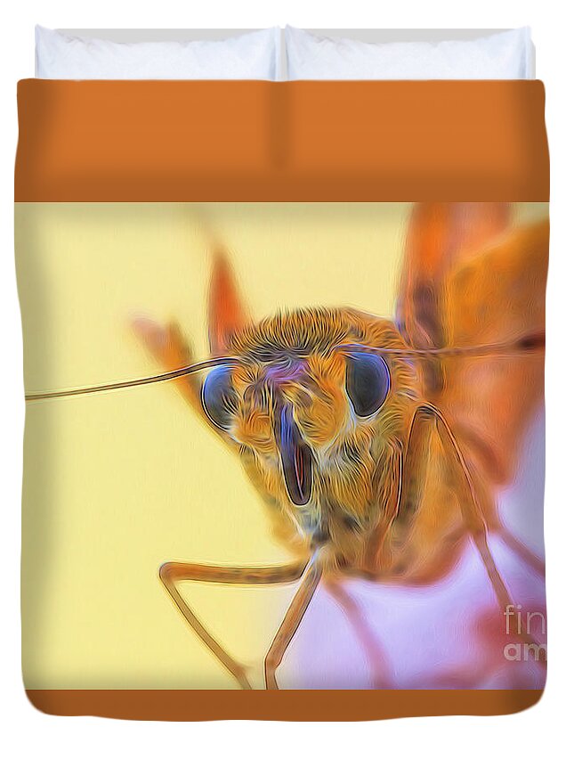 Animals Duvet Cover featuring the digital art Golden Moth by Ray Shiu