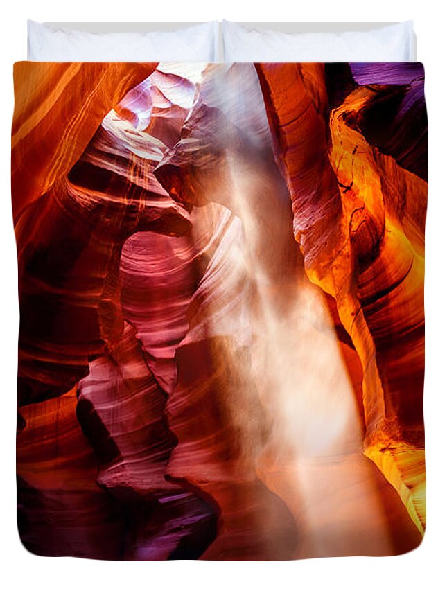 Antelope Canyon Duvet Cover featuring the photograph Golden Pillars by Az Jackson